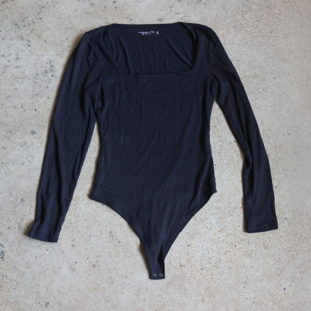 Abercrombie & Fitch Soft A&F Cozy Black Long Sleeve Bodysuit M Minimalist